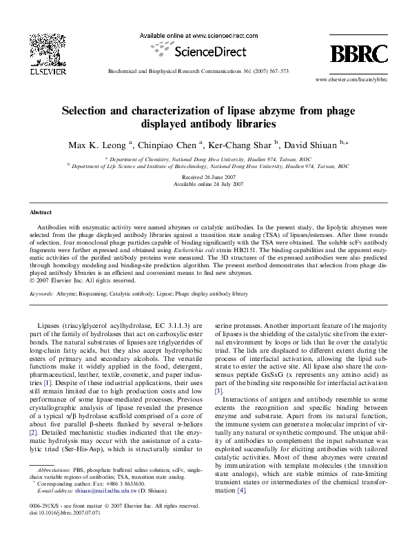 (PDF) Selection and characterization of lipase abzyme from phage ...