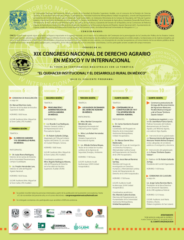 (PDF) EL COMITÉ ORGANIZADOR XIX CONGRESO NACIONAL DE DERECHO AGRARIO EN ...