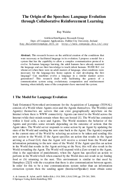 (PDF) The Origin of the Speeches: Language Evolution through ...