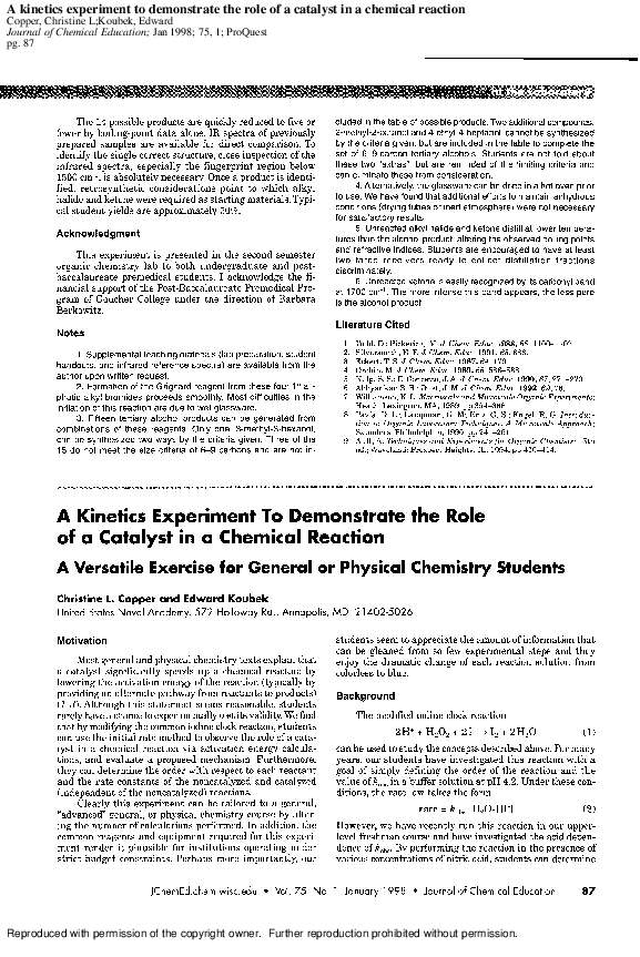(PDF) A experiment to demonstrate the role of a catalyst in a