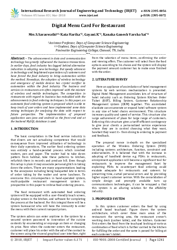 (PDF) Digital Menu Card For Restaurant