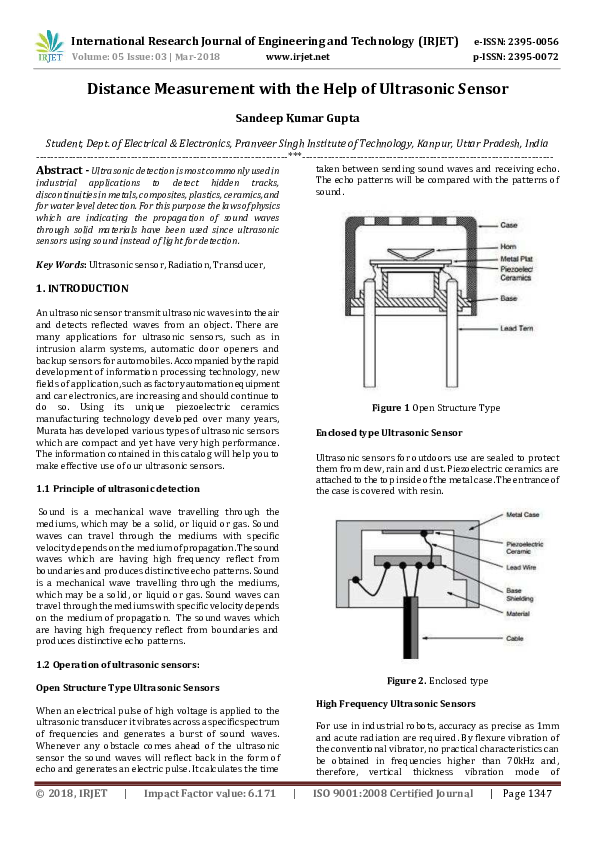 (PDF) Distance Measurement with the Help of Ultrasonic Sensor