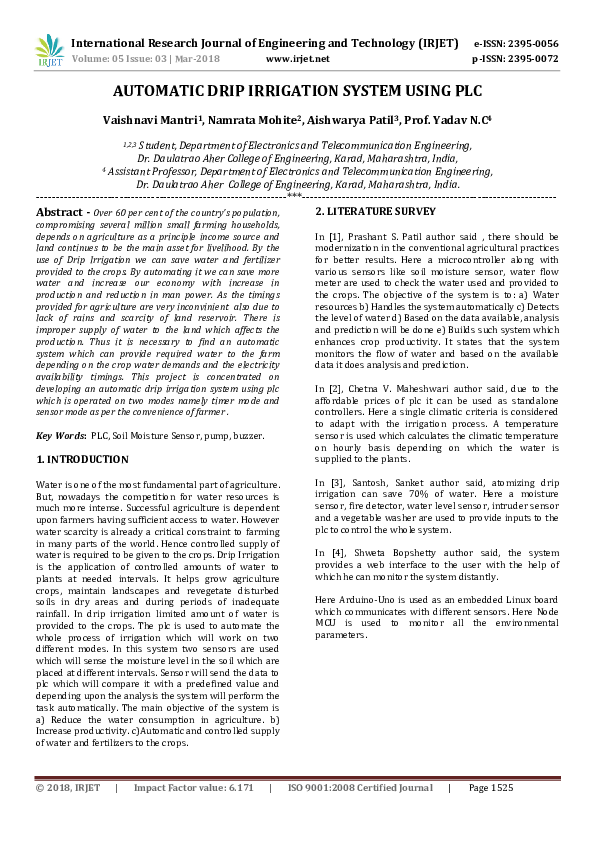 (PDF) AUTOMATIC DRIP IRRIGATION SYSTEM USING PLC IRJET Journal Academia.edu