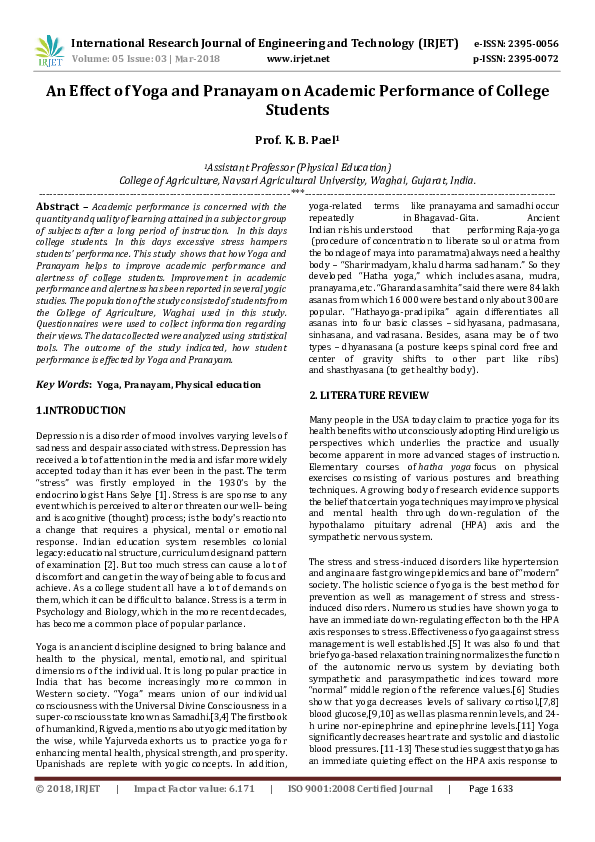 (PDF) An Effect of Yoga and Pranayam on Academic Performance of College ...