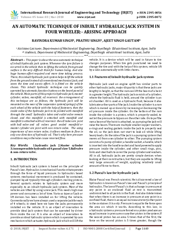 (PDF) AN AUTOMATIC TECHNIQUE OF INBUILT HYDRAULIC JACK SYSTEM IN FOUR