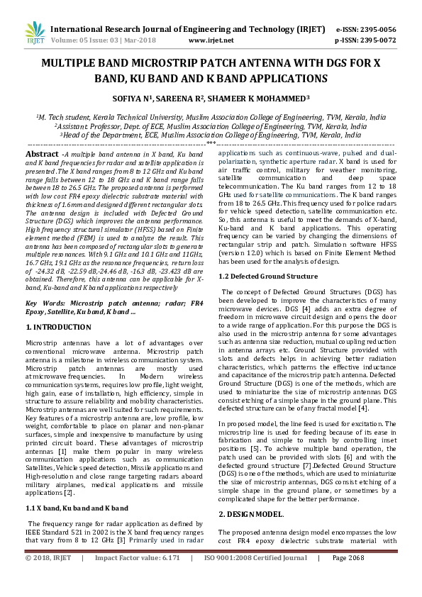 (PDF) MULTIPLE BAND MICROSTRIP PATCH ANTENNA WITH DGS FOR X BAND, KU ...