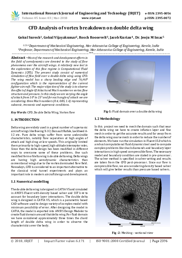 (PDF) CFD Analysis of vortex breakdown on double delta wing