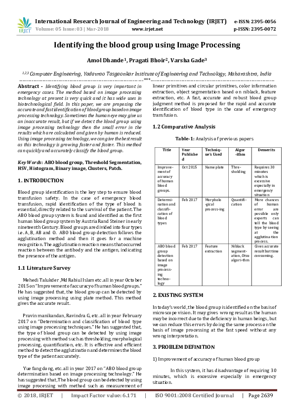 (PDF) Identifying the blood group using Image Processing