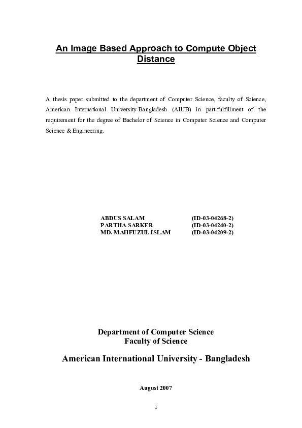 (PDF) An Image Based Approach to Compute Object Distance