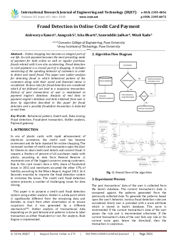 (PDF) Fraud Detection in Online Credit Card Payment