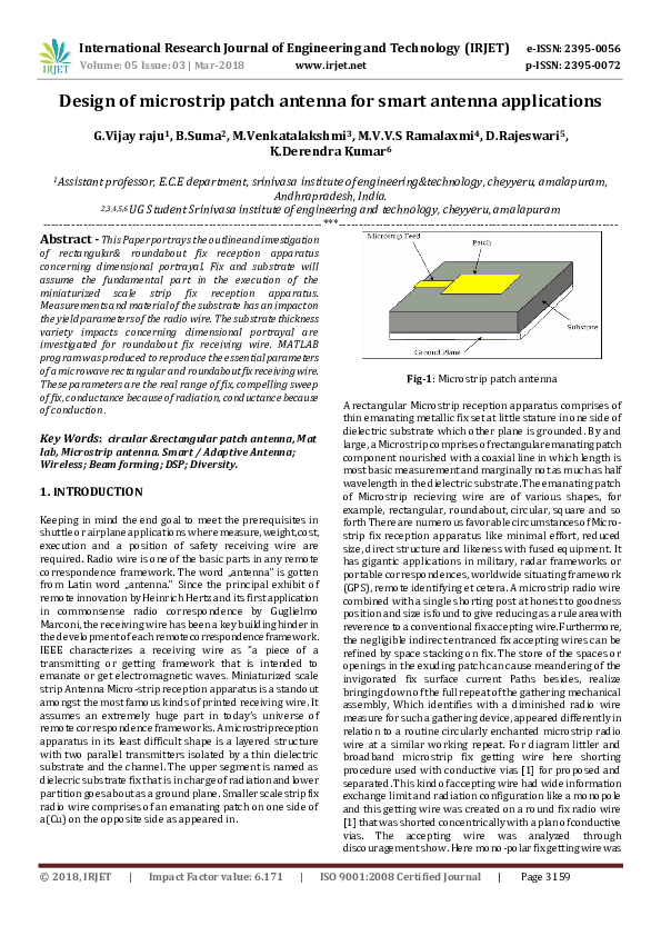 (PDF) Design of microstrip patch antenna for smart antenna applications