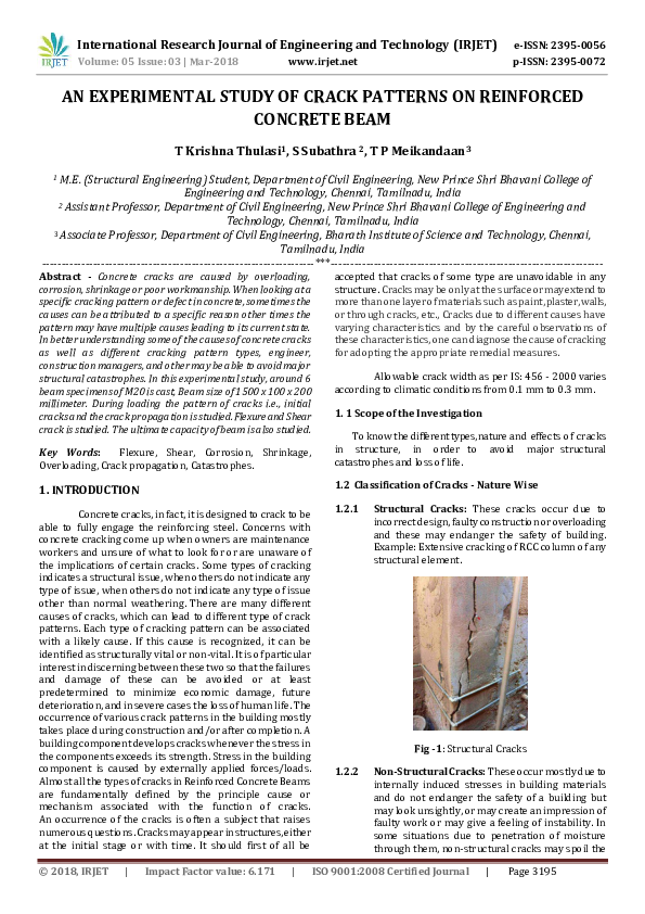 (PDF) AN EXPERIMENTAL STUDY OF CRACK PATTERNS ON REINFORCED CONCRETE BEAM