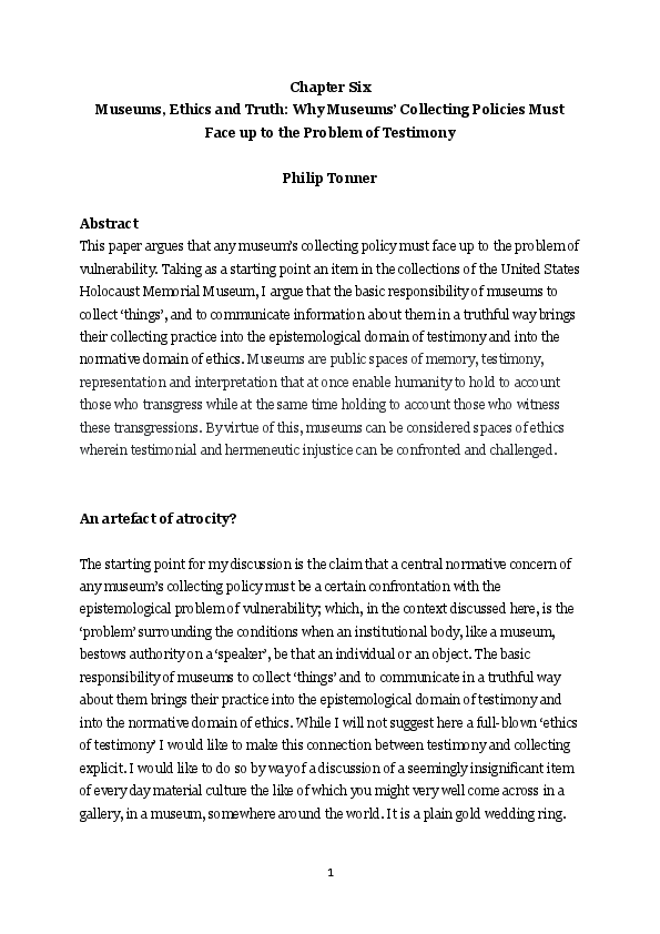 (PDF) Chapter Six Museums, Ethics and Truth: Why Museums' Collecting ...