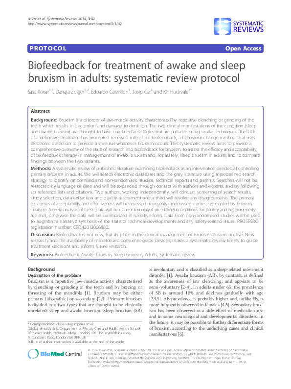 (PDF) Biofeedback for treatment of awake and sleep bruxism in adults ...