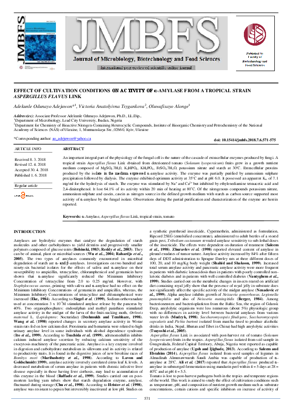 (PDF) Enhancement of amylase production by Aspergillus sp. using