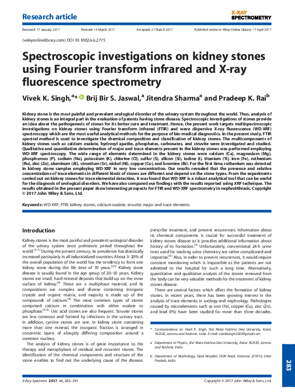 (PDF) Spectroscopic investigations on kidney stones using Fourier