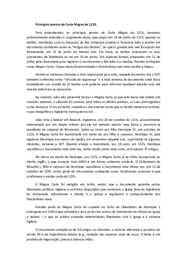 (DOC) Principais pontos da Carta Magna de 1215 Danielen Teixeira Academia.edu (DOC) Principais pontos da Carta Magna de 1215 Danielen Teixeira Academia.edu