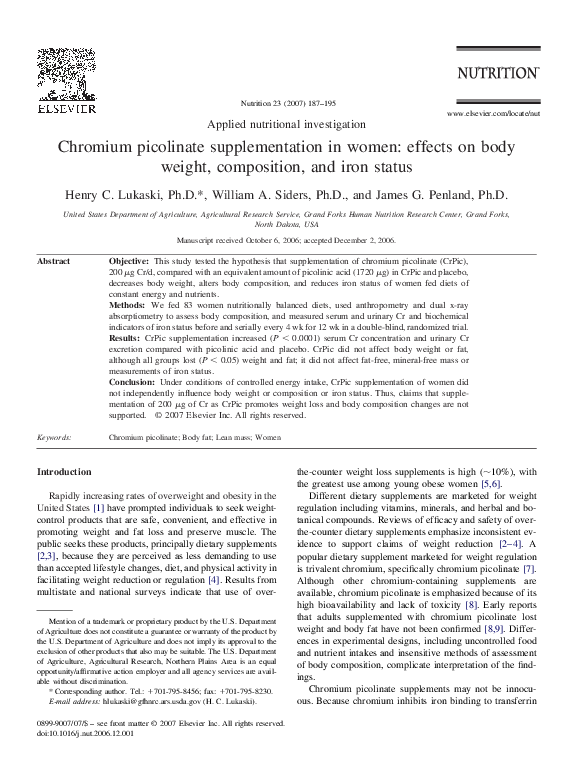 (PDF) Chromium picolinate supplementation in women: effects on body ...