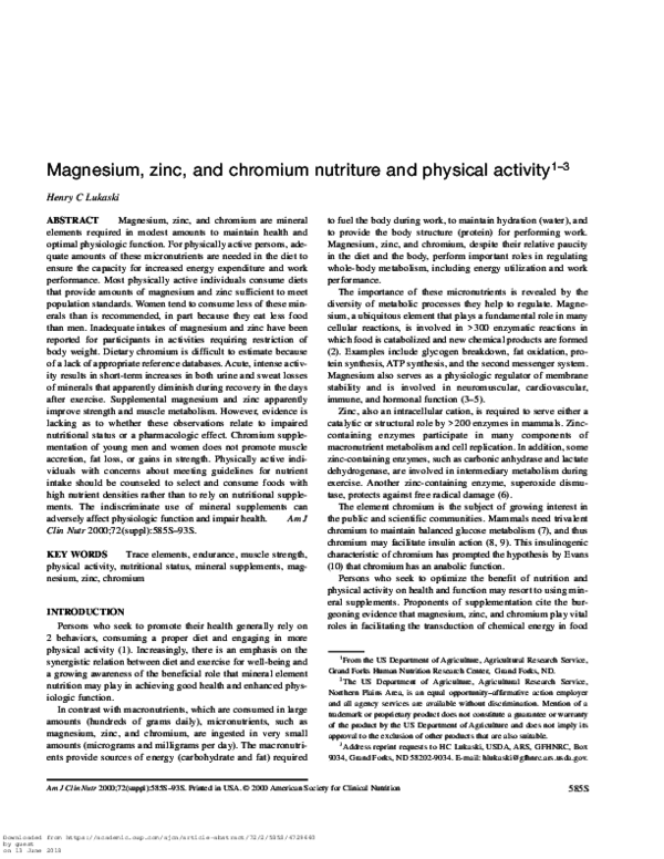 (PDF) Magnesium, zinc, and chromium nutriture and physical activity Henry Lukaski Academia.edu