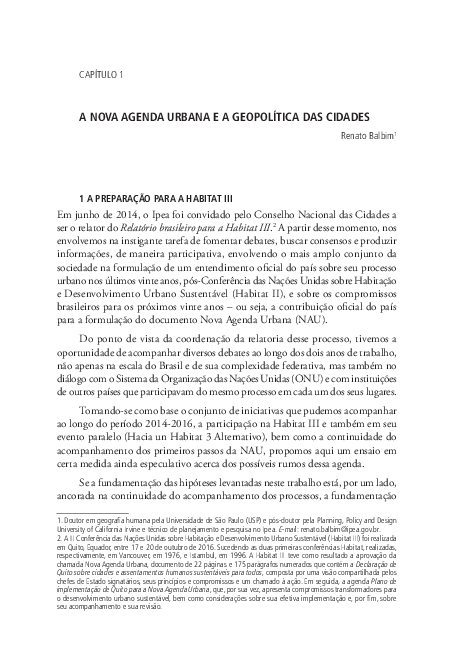 (PDF) A NOVA AGENDA URBANA E A GEOPOLÍTICA DAS CIDADES | Renato Balbim