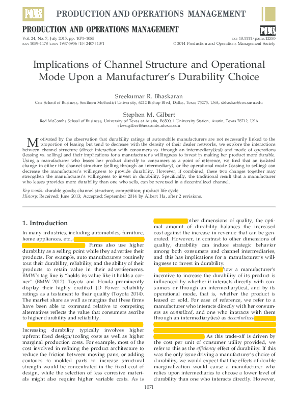 (PDF) Implications of Channel Structure and Operational Mode Upon a ...