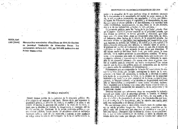 (PDF) Karl Marx, Manuscritos económico-filosóficos de 1844 (Selección