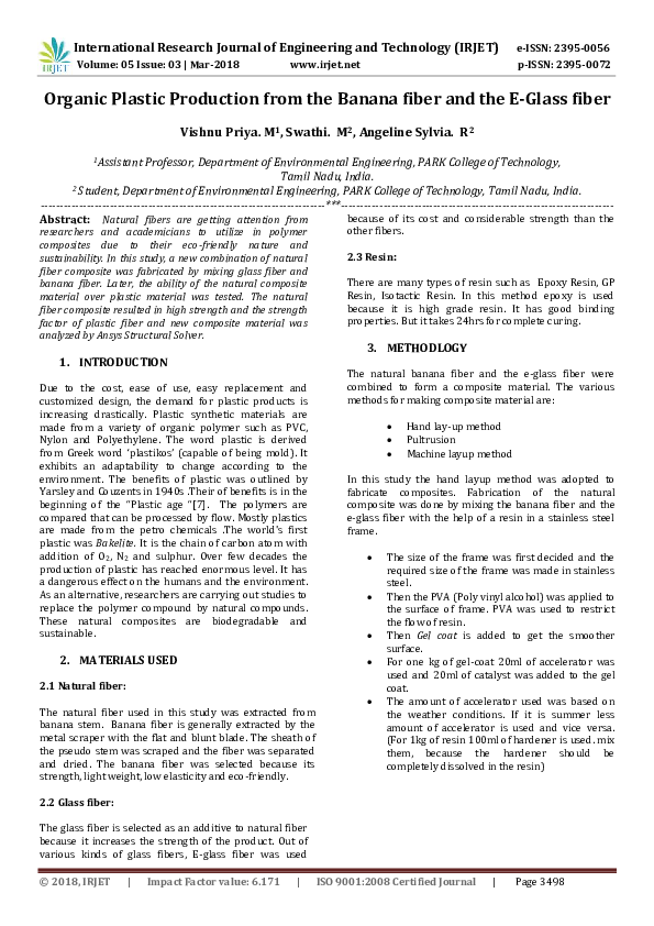 (PDF) Organic Plastic Production from the Banana fiber and the EGlass