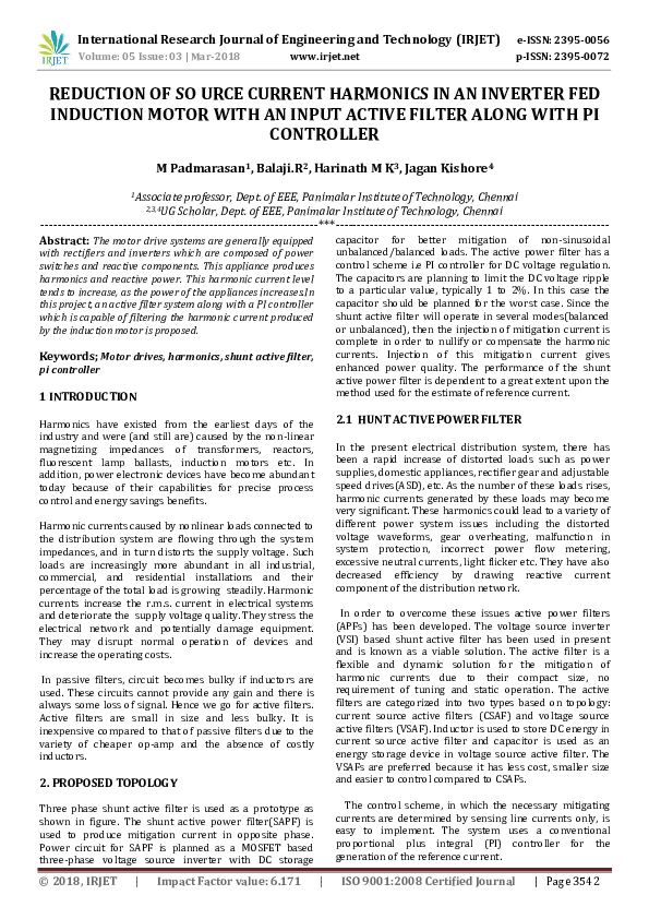 (PDF) REDUCTION OF SO URCE CURRENT HARMONICS IN AN INVERTER FED ...
