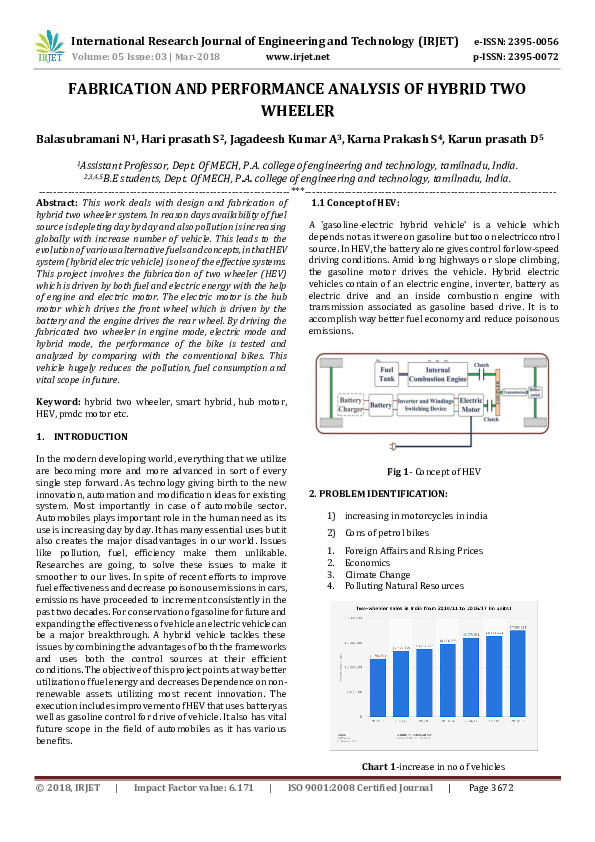 (PDF) FABRICATION AND PERFORMANCE ANALYSIS OF HYBRID TWO WHEELER