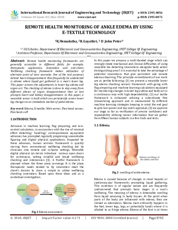 (PDF) REMOTE HEALTH MONITORING OF ANKLE EDEMA BY USING E-TEXTILE TECHNOLOGY