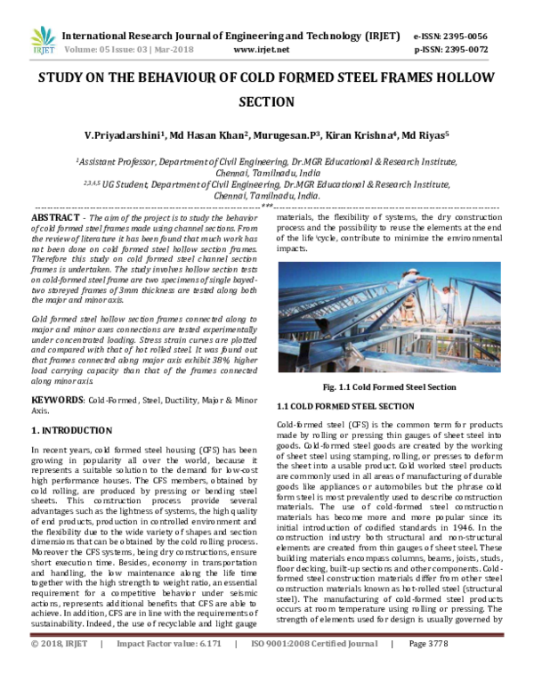 (PDF) STUDY ON THE BEHAVIOUR OF COLD FORMED STEEL FRAMES HOLLOW SECTION