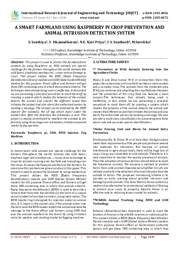 (PDF) A SMART FARMLAND USING RASPBERRY PI CROP PREVENTION AND ANIMAL ...