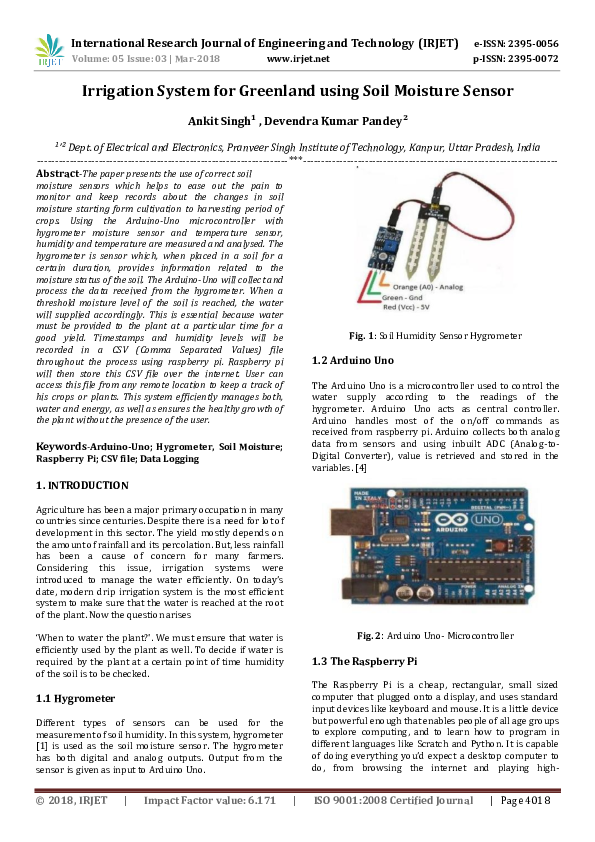 (PDF) Irrigation System for Greenland using Soil Moisture Sensor