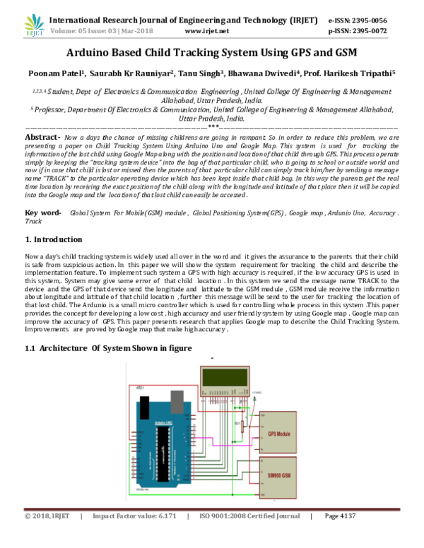 (PDF) Arduino Based Child Tracking System Using GPS and GSM