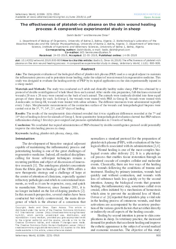 (PDF) The effectiveness of platelet-rich plasma on the skin wound ...