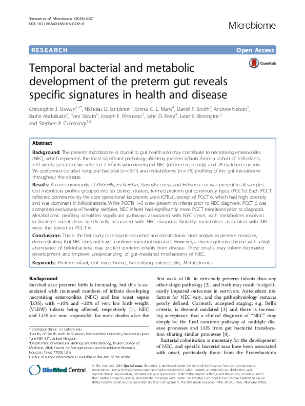 (PDF) Temporal bacterial and metabolic development of the preterm gut ...