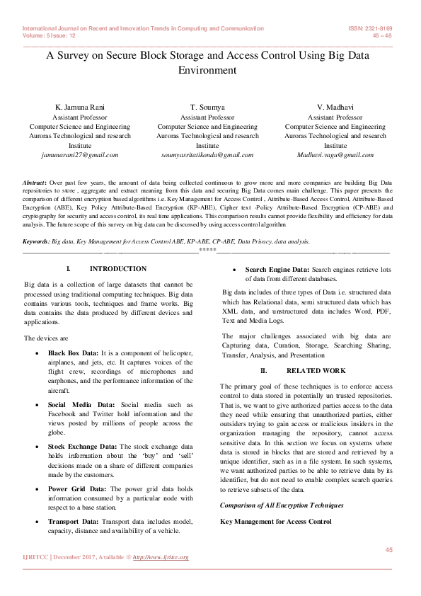 (PDF) A Survey on Secure Block Storage and Access Control Using Big ...