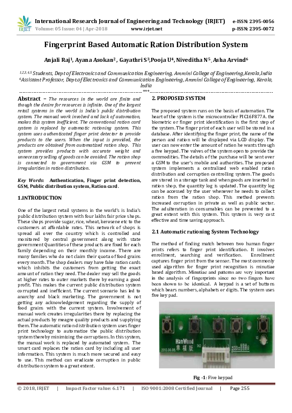 (PDF) Fingerprint Based Automatic Ration Distribution System IRJET