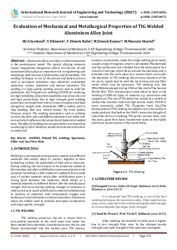 (PDF) Evaluation of Mechanical and Metallurgical Properties of TIG ...