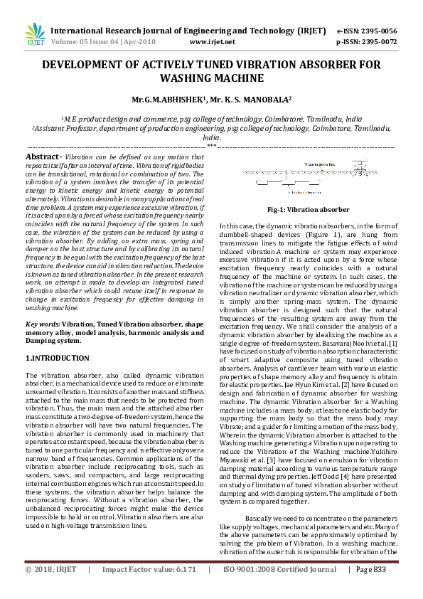 (PDF) Development of Actively Tuned Vibration Absorber for Washing Machine