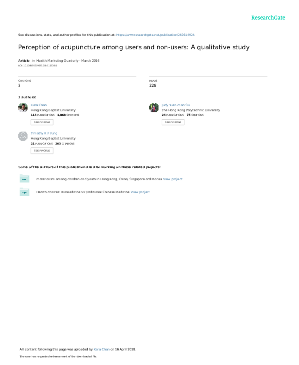 (PDF) Perception of acupuncture among users and nonusers: A qualitative ...