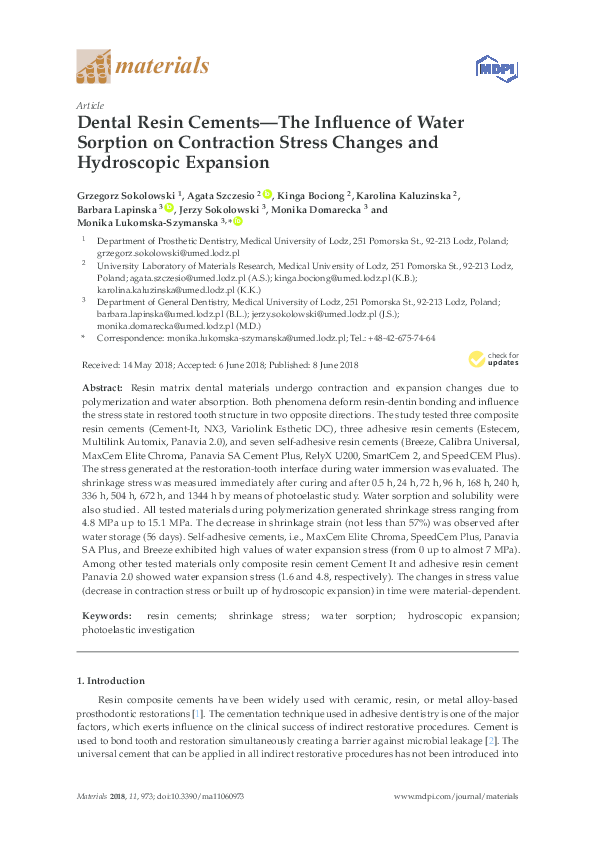 (PDF) Dental Resin Cements—The Influence of Water Sorption on