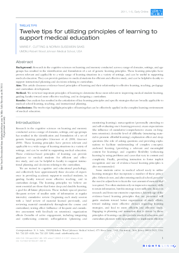 (PDF) Twelve tips for utilizing principles of learning to support ...
