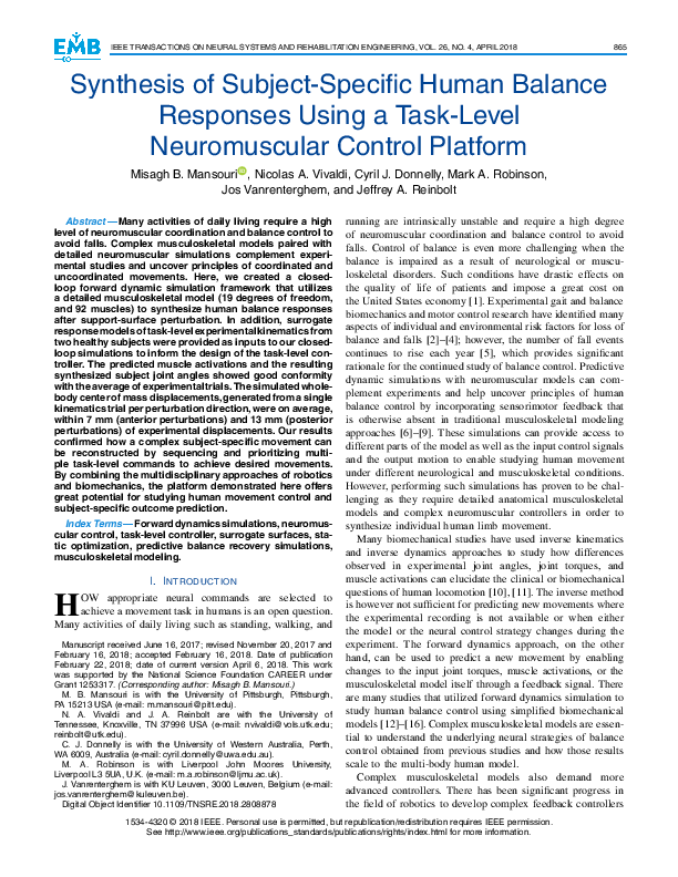 (PDF) Synthesis of Subject-Specific Human Balance Responses Using a ...