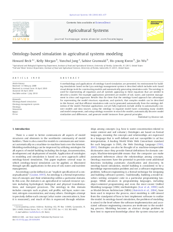 (PDF) Ontology-based simulation in agricultural systems modeling