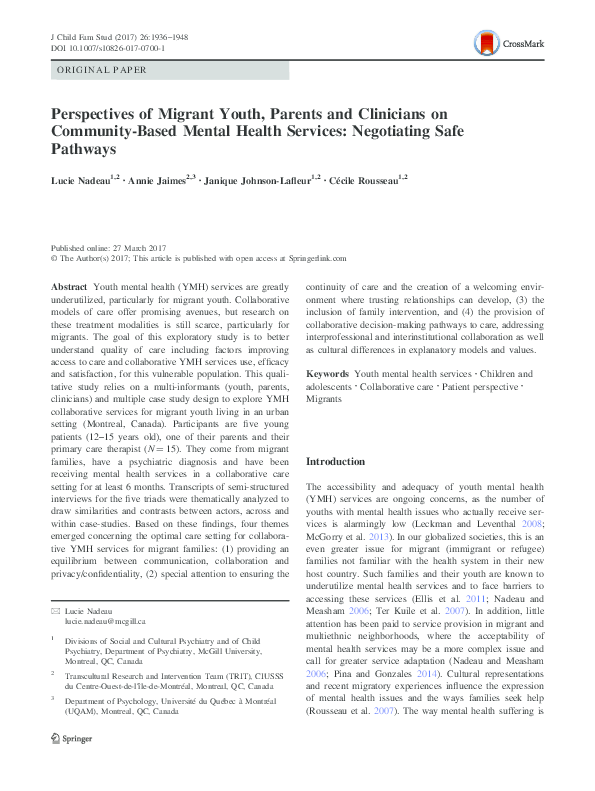 (PDF) Perspectives of Migrant Youth, Parents and Clinicians on ...