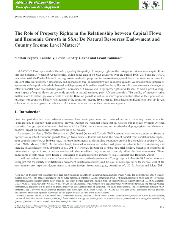 (PDF) The Role of Property Rights in the Relationship between Capital Flows and Economic Growth