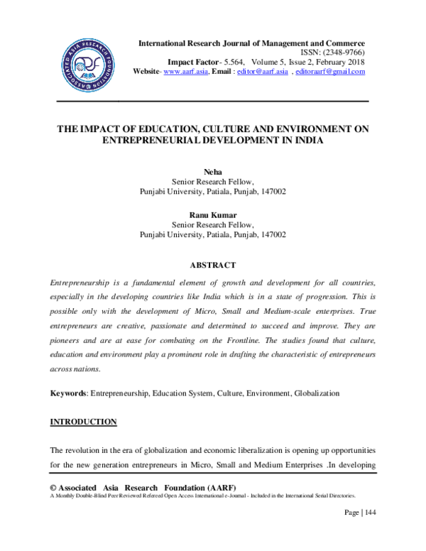 (PDF) THE IMPACT OF EDUCATION, CULTURE AND ENVIRONMENT ON ...