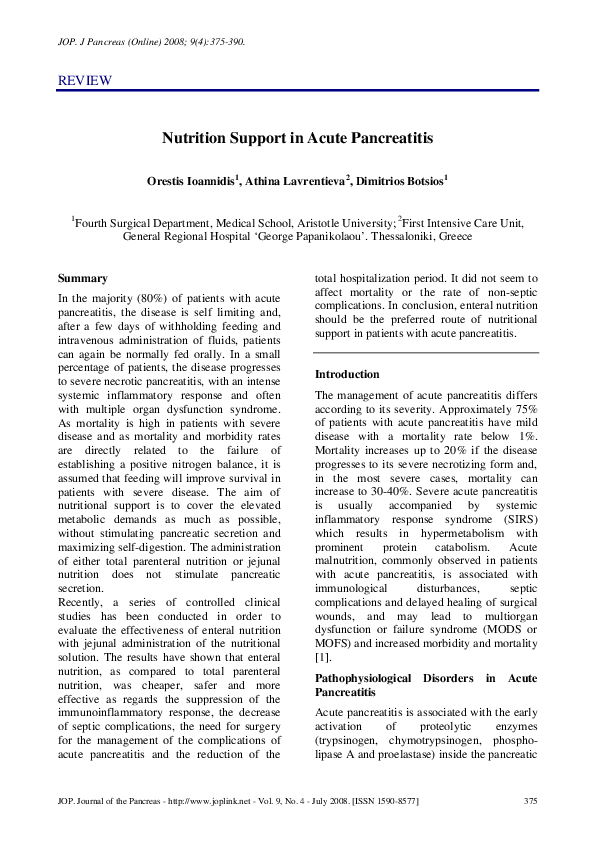 (PDF) Nutrition support in acute pancreatitis