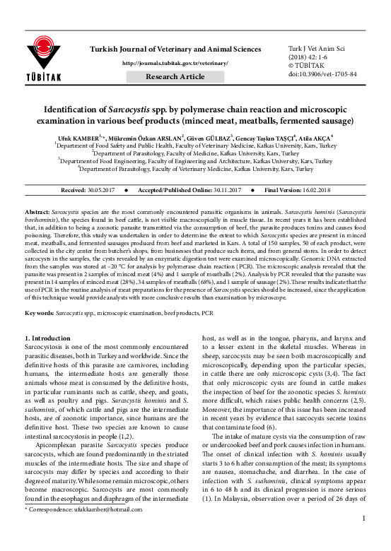 (PDF) Turkish Journal of Veterinary and Animal Sciences Identification